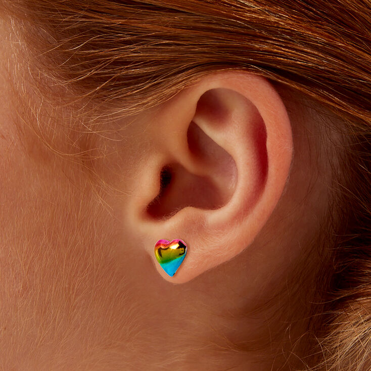 Rainbow Anodized Heart Stud Earrings,