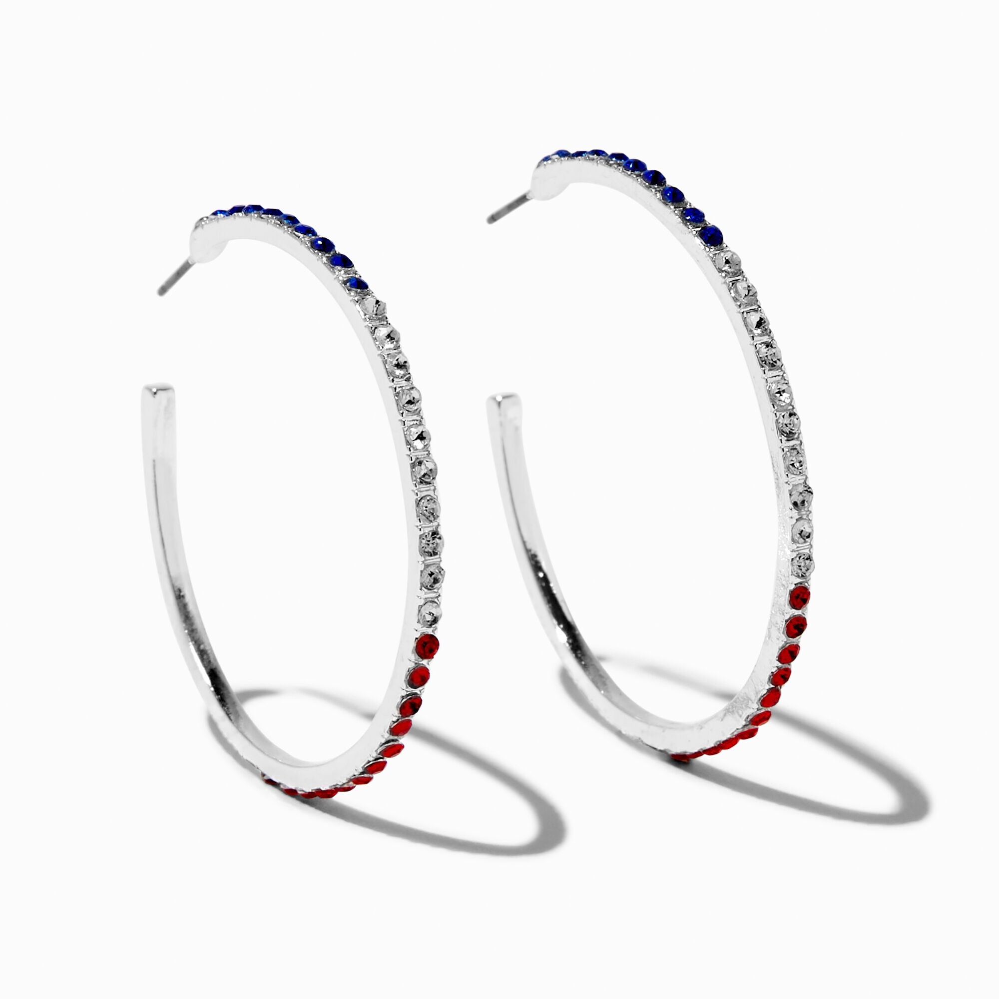 View Claires Red White Gemstone Hoop Earrings Blue information