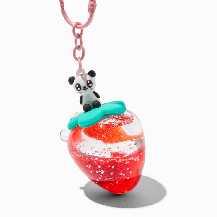 Strawberry Panda Water-Filled Glitter Keychain,