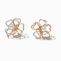 Gold-tone Wire Flower &amp; Pearl Stud Earrings,
