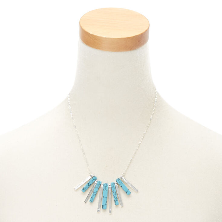 Silver Marble Stick Statement Necklace - Turquoise,
