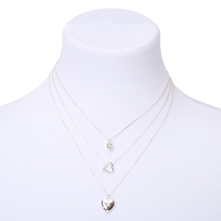 Silver Heart Multi Strand Necklace,