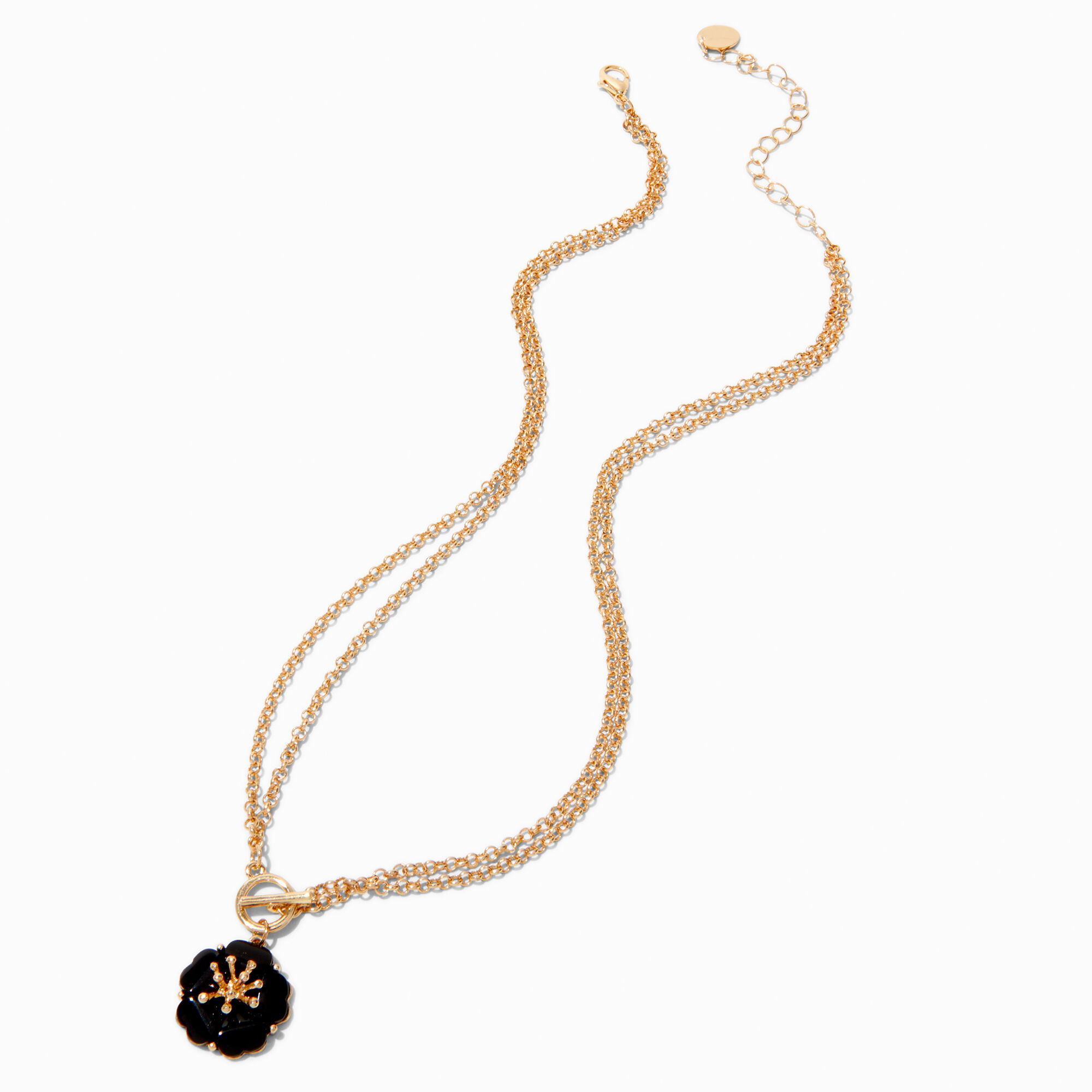 Collier multi-rangs à pendentif fleur et barre en T couleur dorée,
