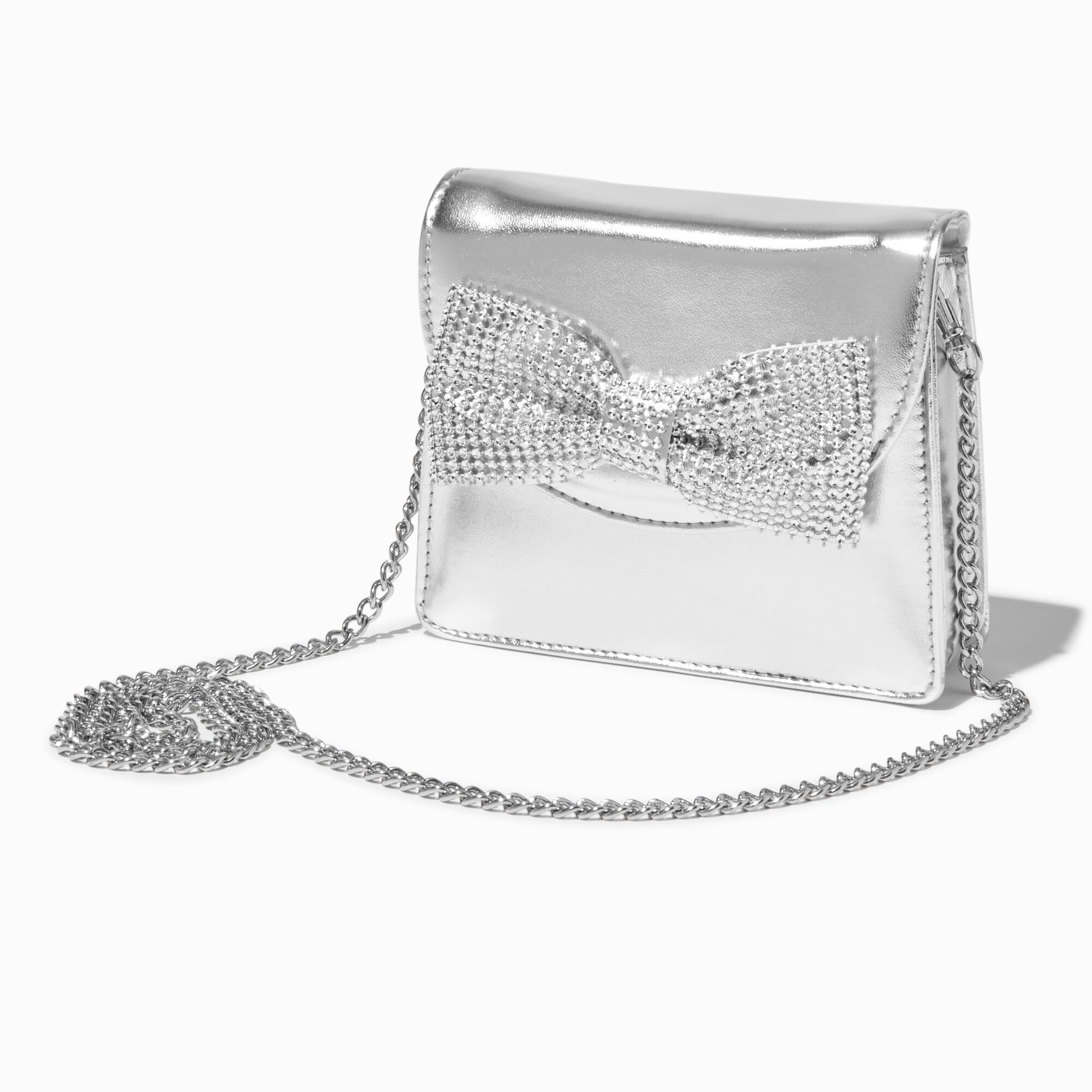 View Claires Club Bow Crossbody Bag Silver information