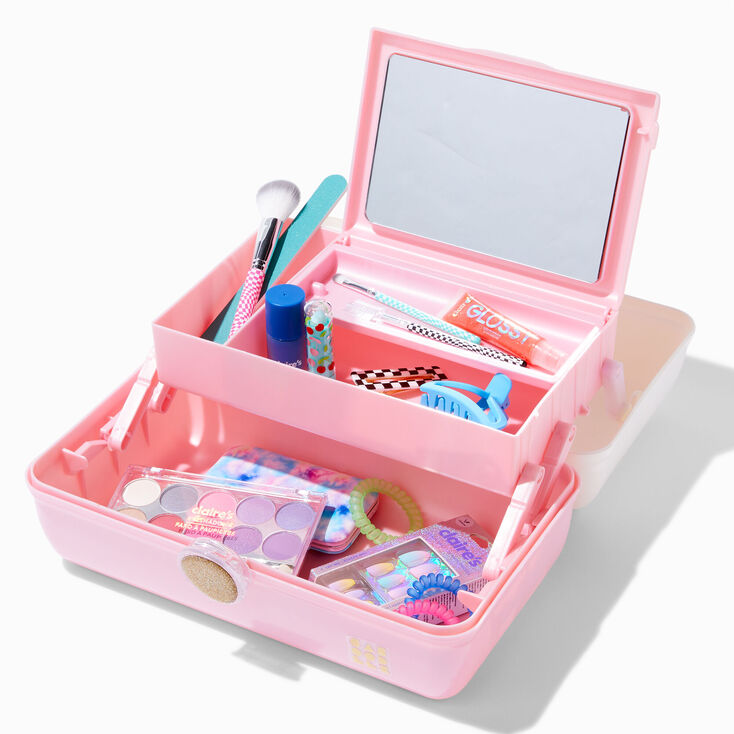 Claire's Features - Caboodles Makeup Case, Pretty in Petite Medium Organizer Storage Box with Mirror - Pink Over Rose: 9 x 5.5 x 3.8 Inches