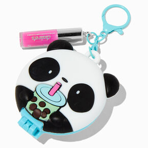 Panda Boba Tea Pop-Up Hair Brush &amp; Lip Gloss Keyring,