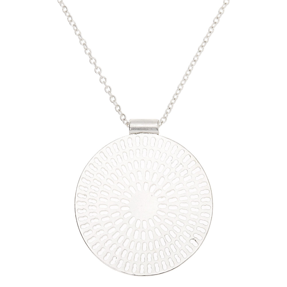 Silver Medallion Long Pendant Necklace,