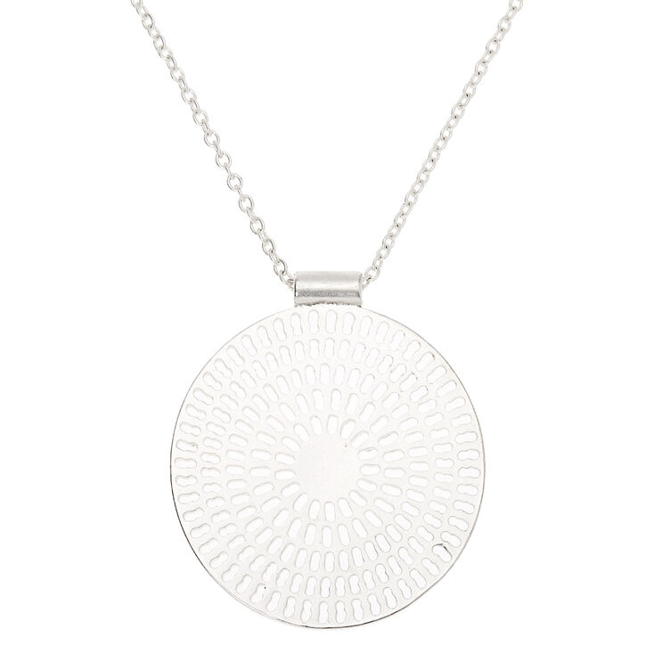 Silver Medallion Long Pendant Necklace,