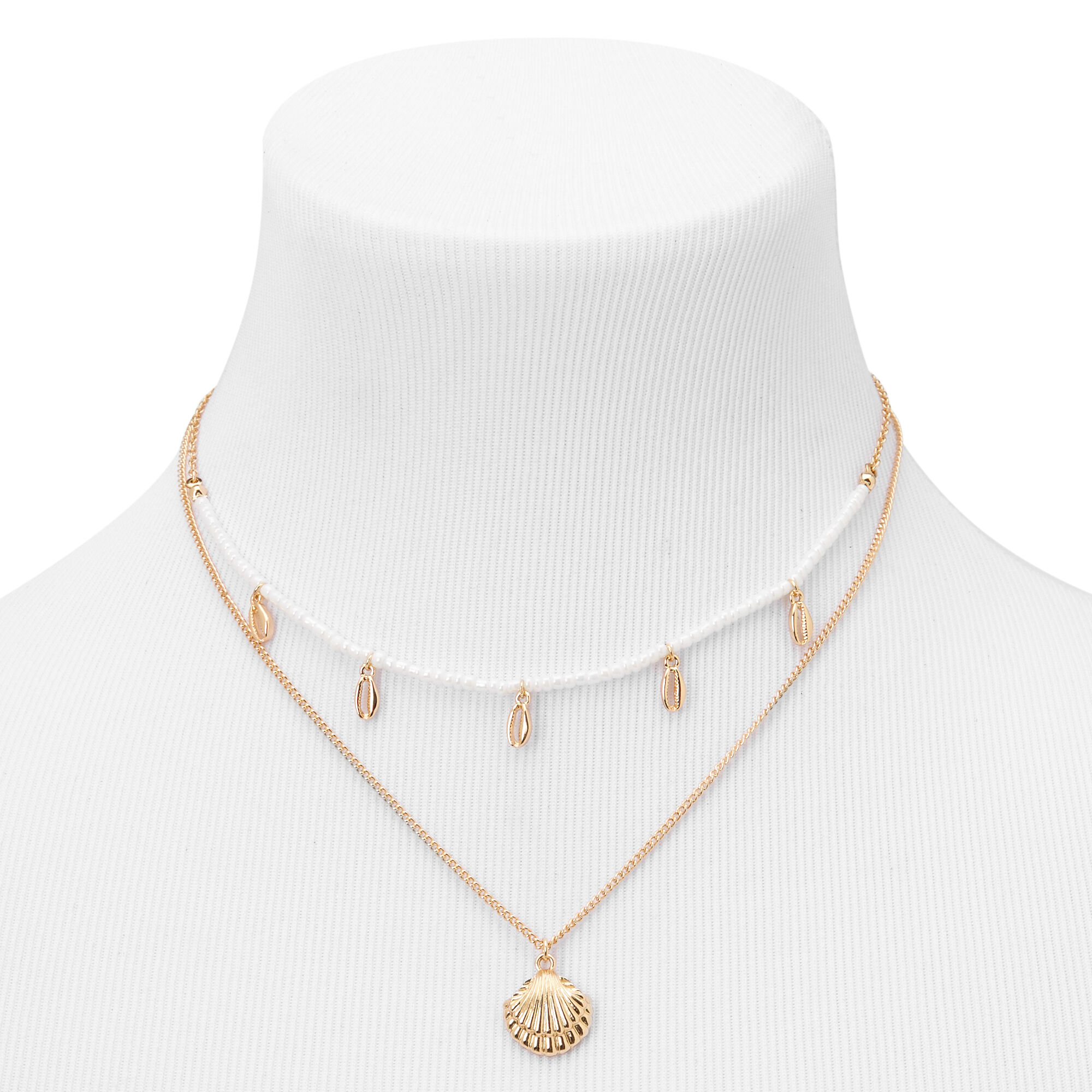 Gold Pearl Seashell Multi Strand Choker Necklace