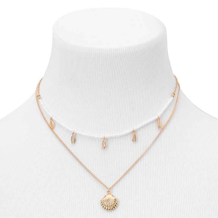 Gold &amp; Pearl Seashell Multi Strand Choker Necklace,