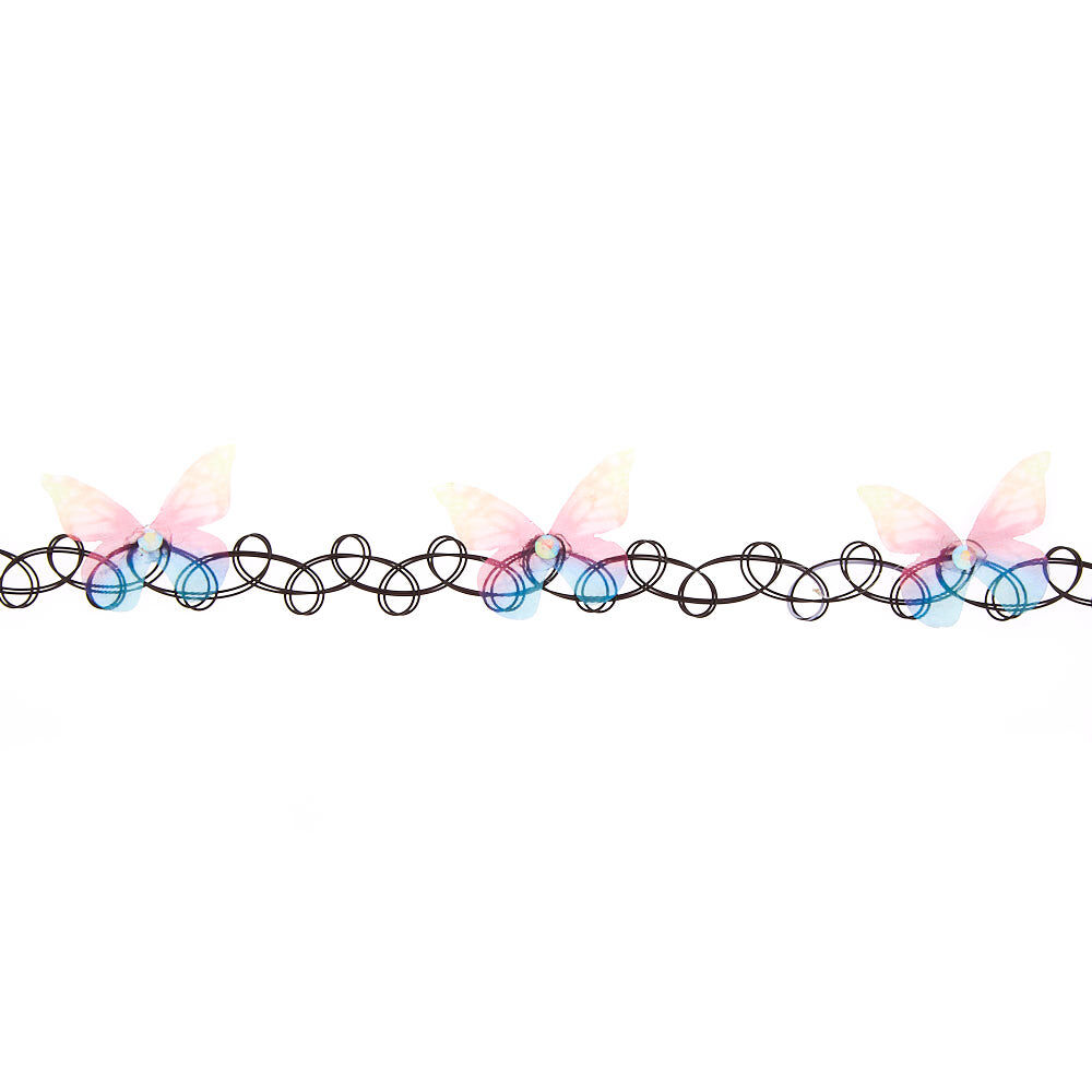 Ras-de-cou effet tatouage papillon arc-en-ciel,
