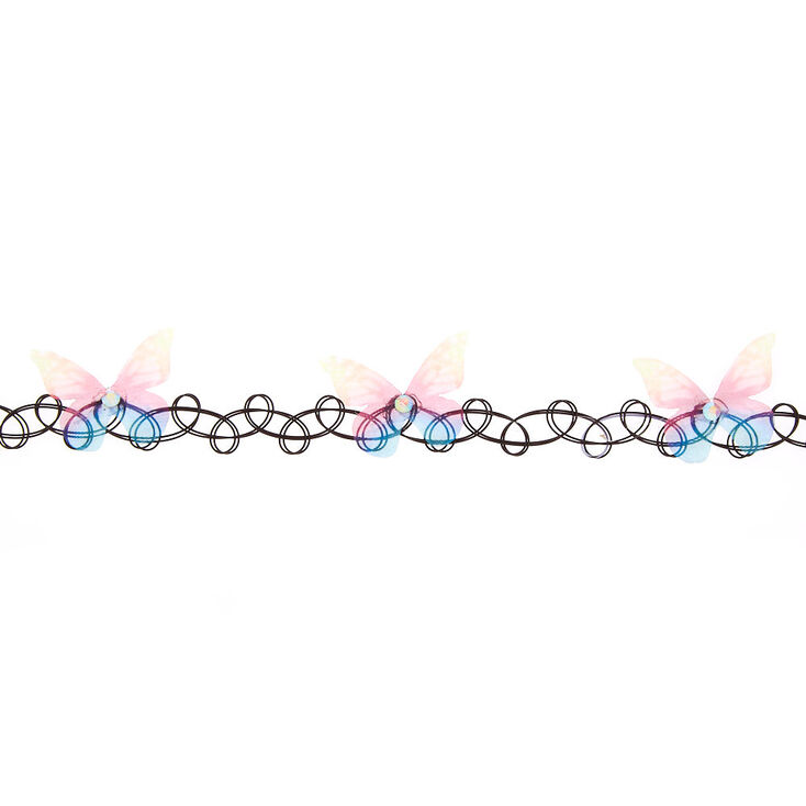 Ras-de-cou effet tatouage papillon arc-en-ciel,