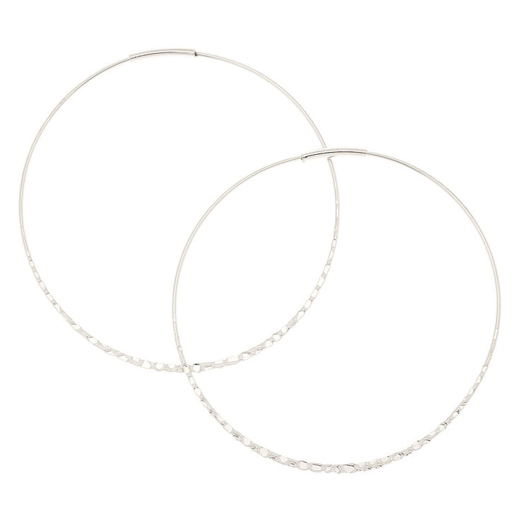 Silver 60MM Hammered Hoop Earrings,