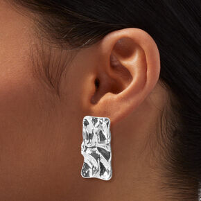 Silver-tone Crumpled Rectangle 1.5&quot; Drop Earrings ,
