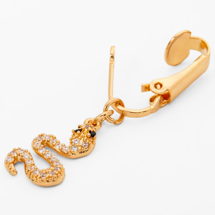 Gold Embellished Snake Clip On Faux Belly Rin,