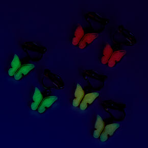 Pink Glow-in-the-Dark Butterfly Gold Clip-On Earrings - 3 Pack,