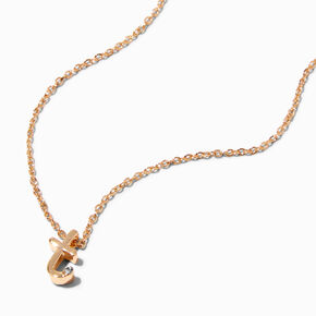 Gold Cursive Lowercase Embellished Initial Pendant Necklace - T,