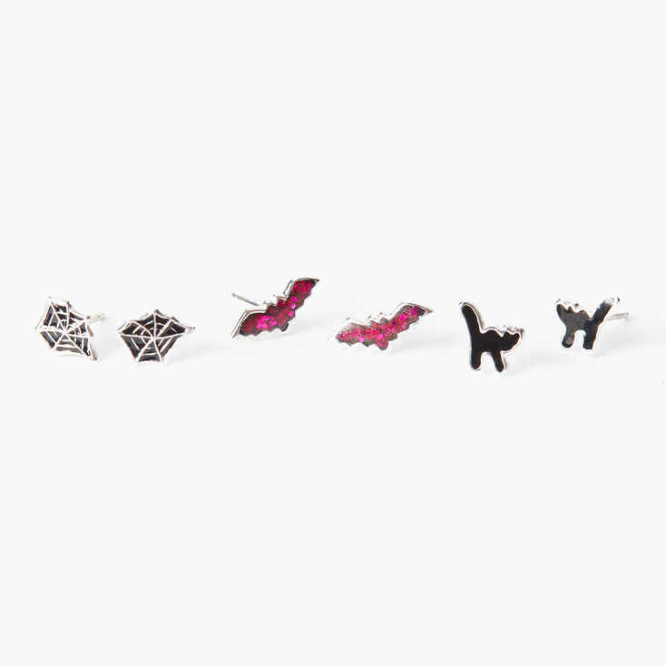 Sterling Silver Spooky Critters Stud Earrings - 3 Pack,