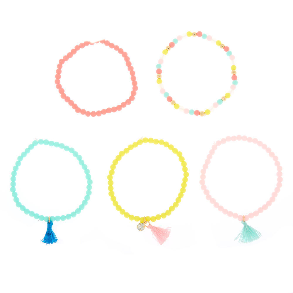 Claire's Club Pastel Beaded Tassel Stretch Bracelets - 5 Pack,