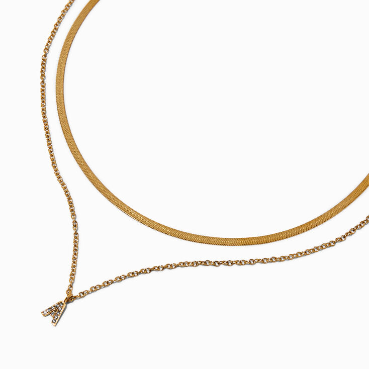 Gold-tone Stainless Steel Cubic Zirconia Initial Pendant Multi-Stand Necklace - A,