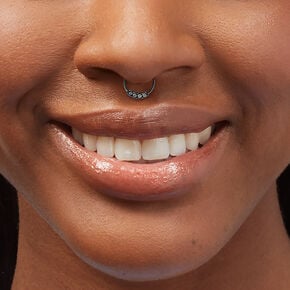 22G Silver-tone Stainless Steel Cubic Zirconia Septum Nose Ring,
