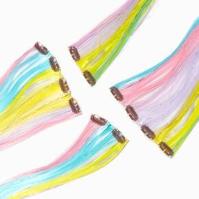 Bright Rainbow Straight Faux Hair Clip In Extensions - 4 Pack,