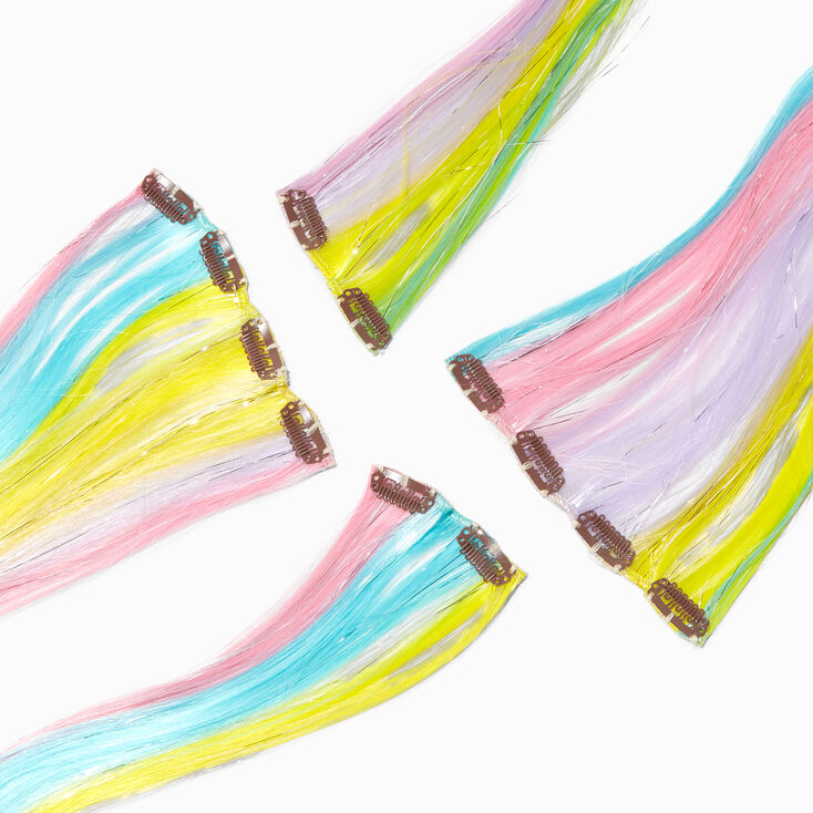 Bright Rainbow Faux Hair Clip In Extensions - 4 Pack,