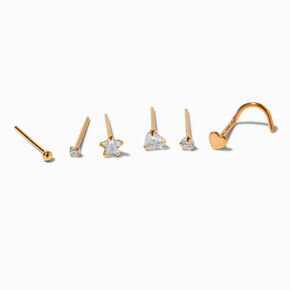 22G Gold-tone Sterling Silver Mixed Crystal Nose Studs - 6 Pack ,