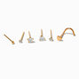 22G Gold-tone Sterling Silver Mixed Crystal Nose Studs - 6 Pack ,