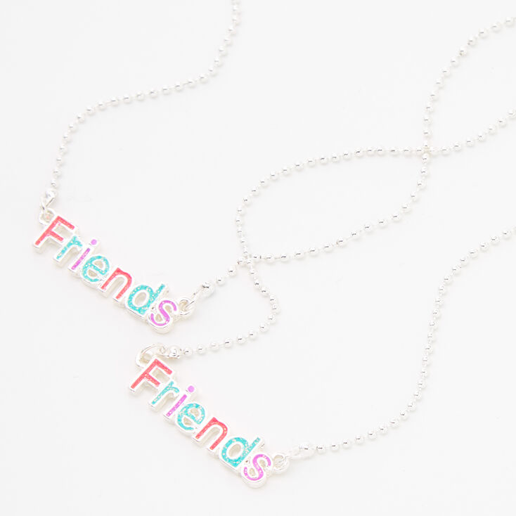 Claire's Colliers à pendentif couleur argentée à paillettes pastel Friends - Lot de 2