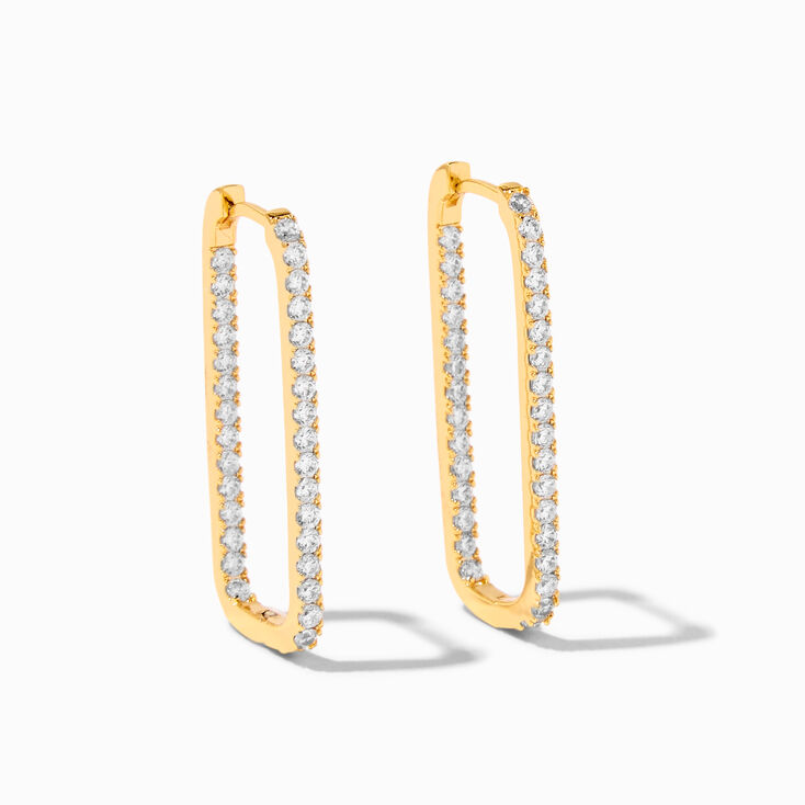 C LUXE by Claire&#39;s 18k Yellow Gold Plated Pav&eacute; 10MM Cubic Zirconia Oval Hoop Earrings,