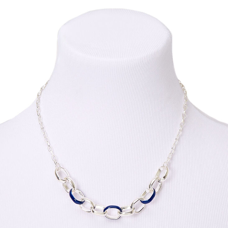 Silver Enamel Chain Link Statement Necklace - Navy,