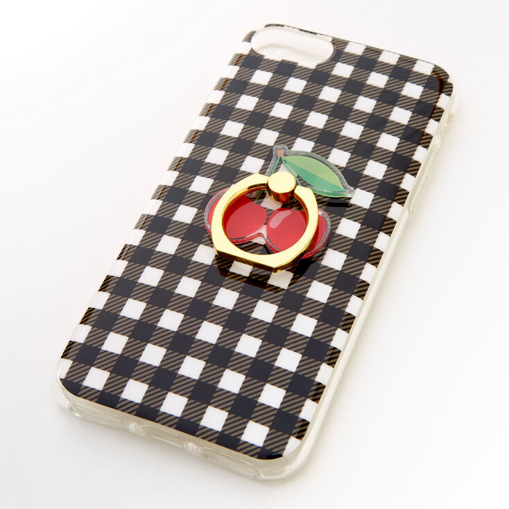 Claire's Coque de protection pour portable avec support anneau à carreaux vichy - Compatible avec iPhone 6/7/8/SE