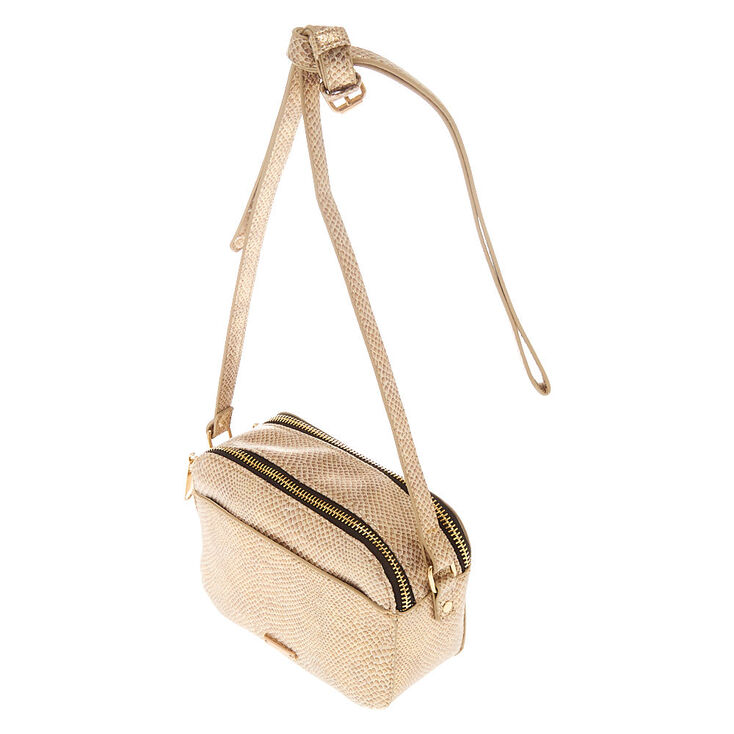 Sac &agrave; bandouli&egrave;re &agrave; motif peau de serpent couleur dor&eacute;,