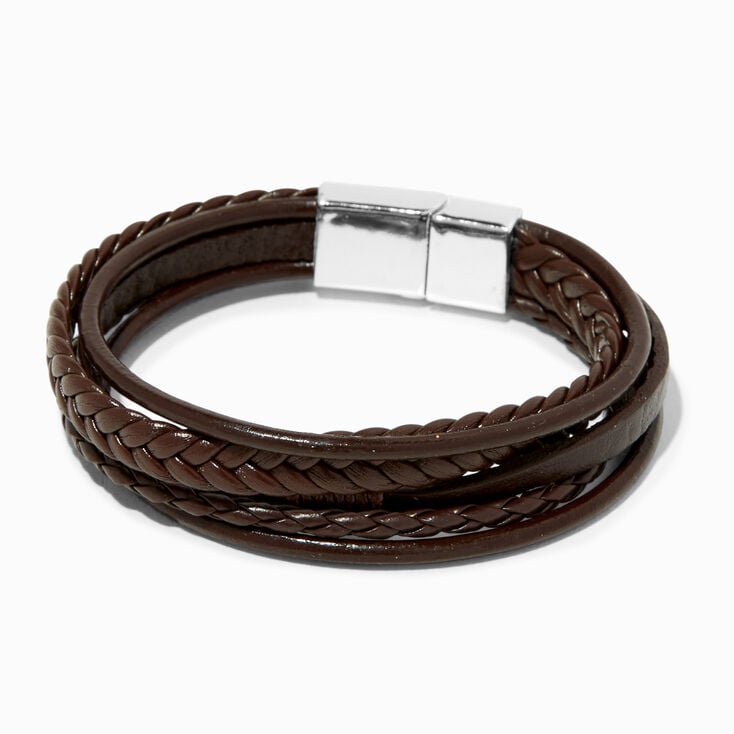 Brown Leather Look Braided Wrap Bracelet,