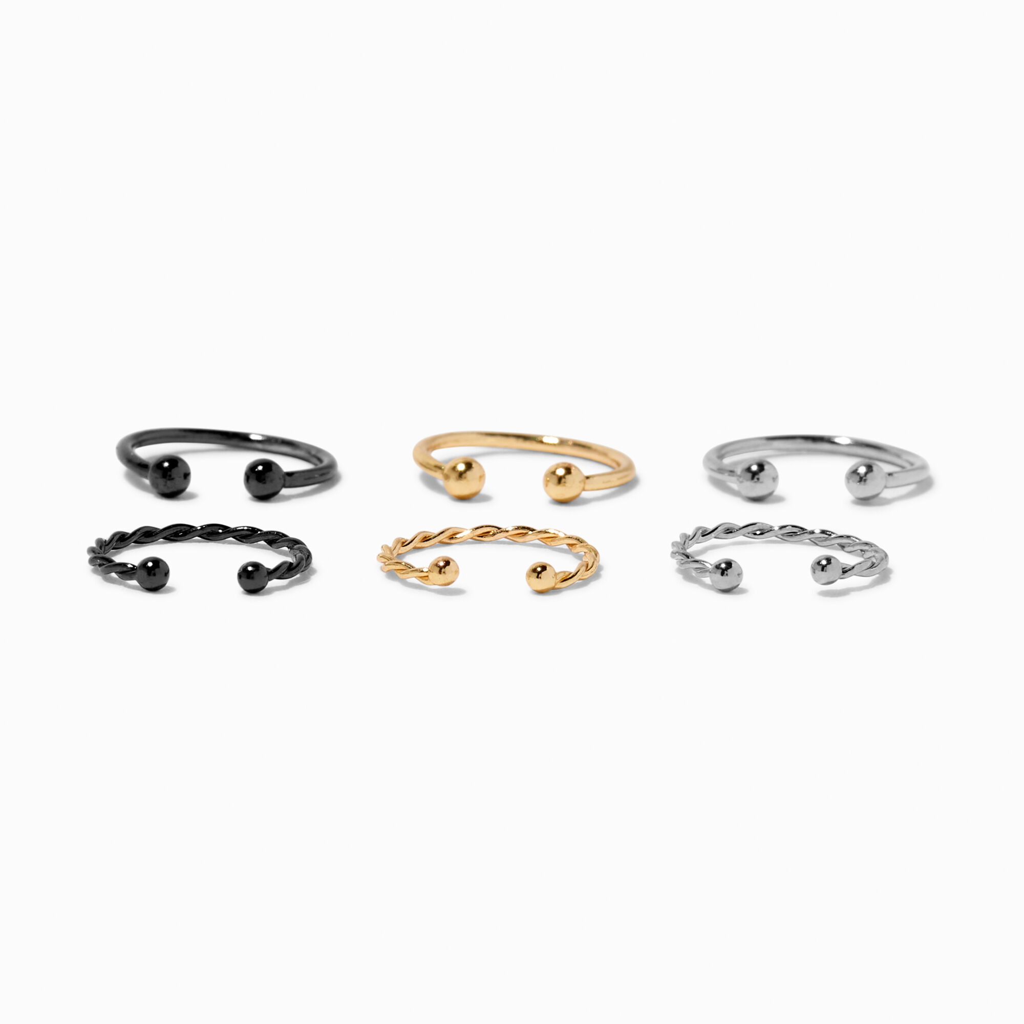 View Claires Mixed Metal Dainty Faux Hoop Nose Rings 6 Pack Gold information