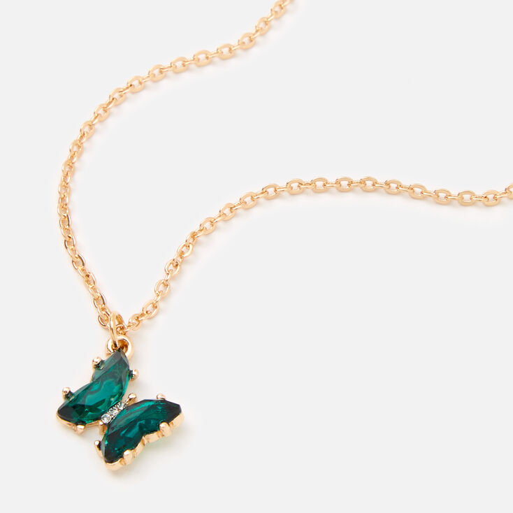 Butterfly Birthstone 16&quot; Gold Pendant Necklace - February,