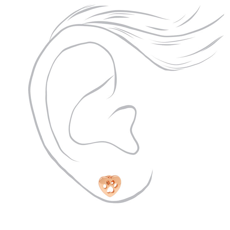 18k Rose Gold Plated Heart Paw Print Stud Earrings,