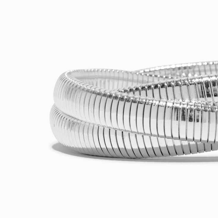 Bracelet fin bangle enrouleur cha&icirc;ne serpent couleur argent&eacute;e,