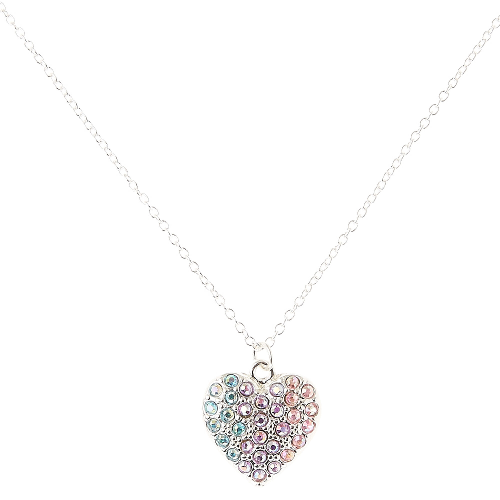 Pastel Rhinestone Silver-tone Heart Pendant Necklace | Claire's US