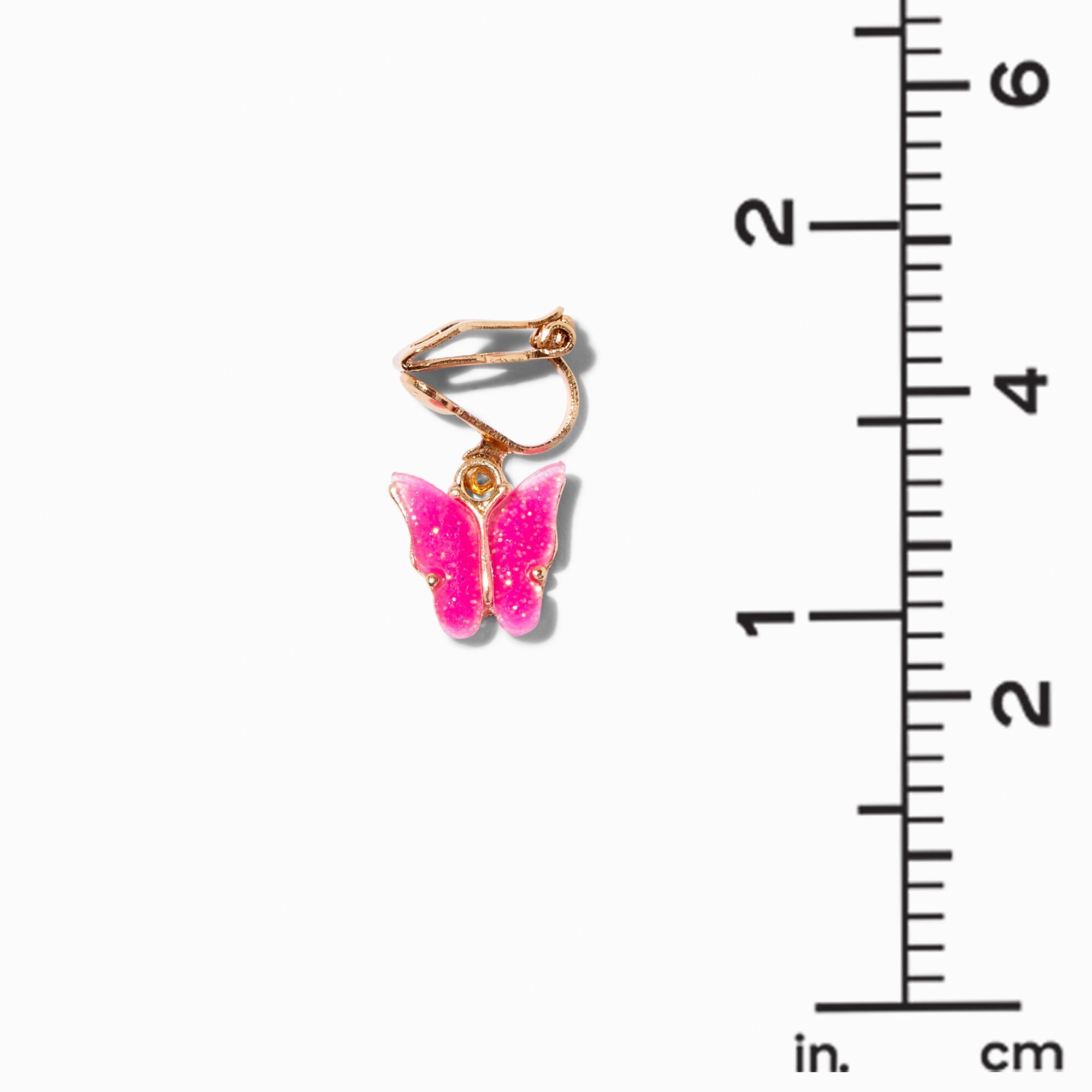 Pink Glow-in-the-Dark Butterfly Gold-tone Clip-On Earrings - 3 Pack,