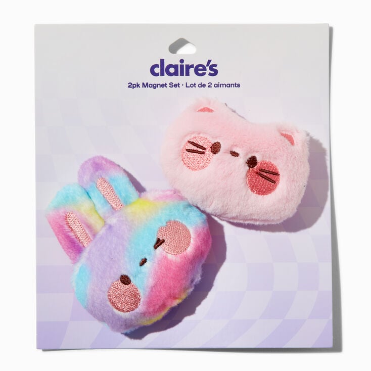 Tie Dye Bunny &amp; Pink Cat Plush Magnet Set - 2 Pack,