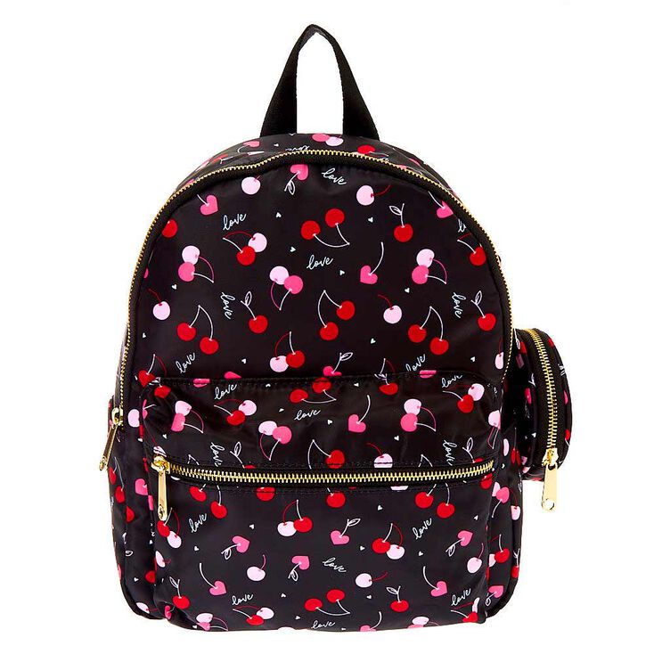 Claire's Mini sac à dos Love cerise en nylon - Noir