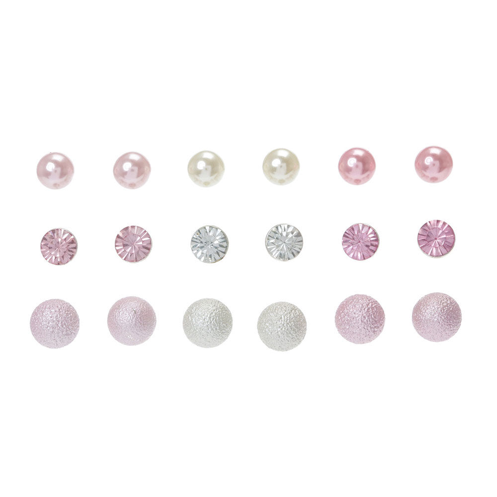 Pink Pastels & Pearls Stud Earring Set - 9 Pack,