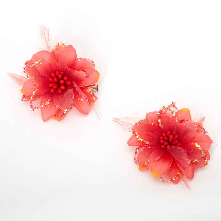 Lily Flower Hair Clips - Red Orange, 2 Pack,
