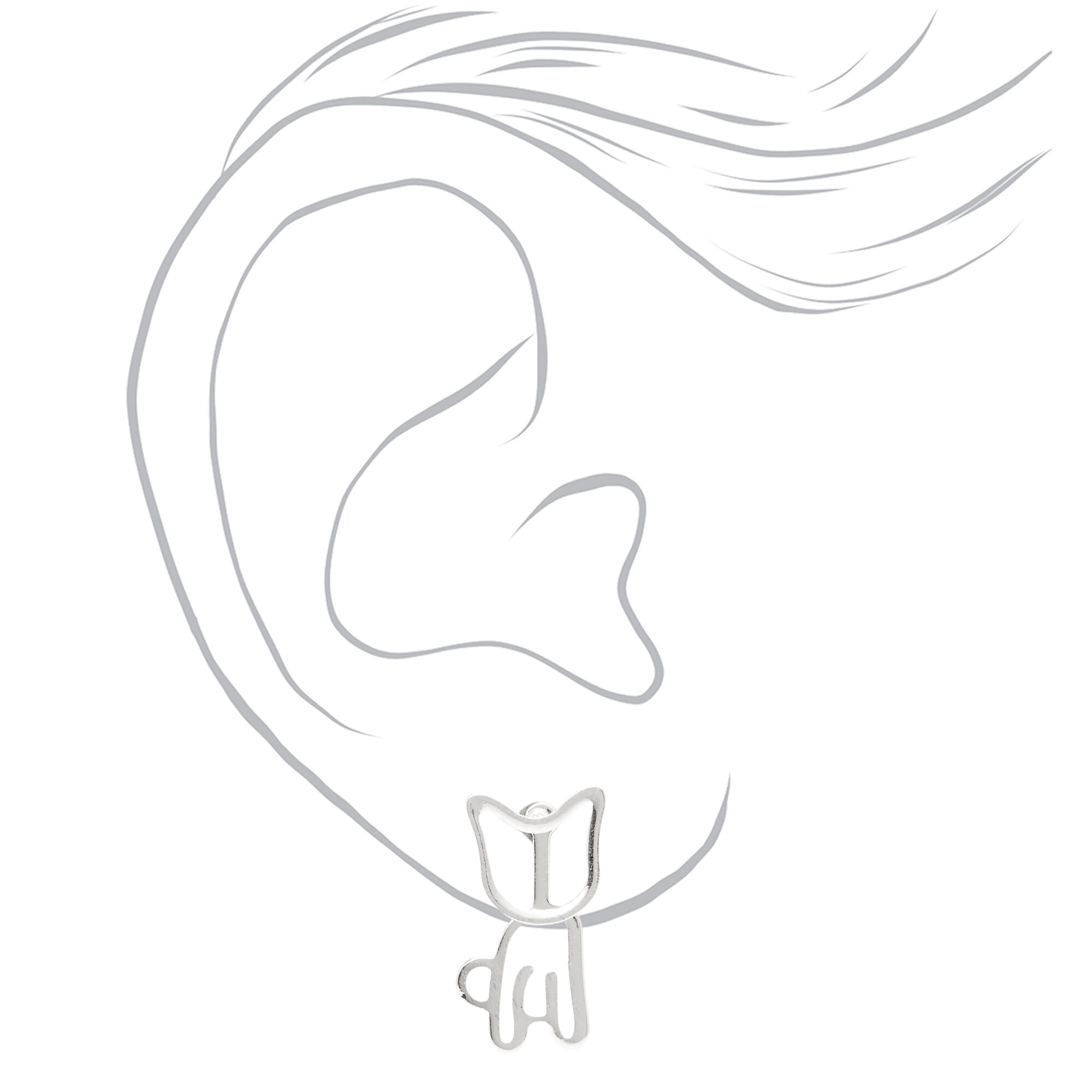 Silver Cat Ear Jacket Earrings,