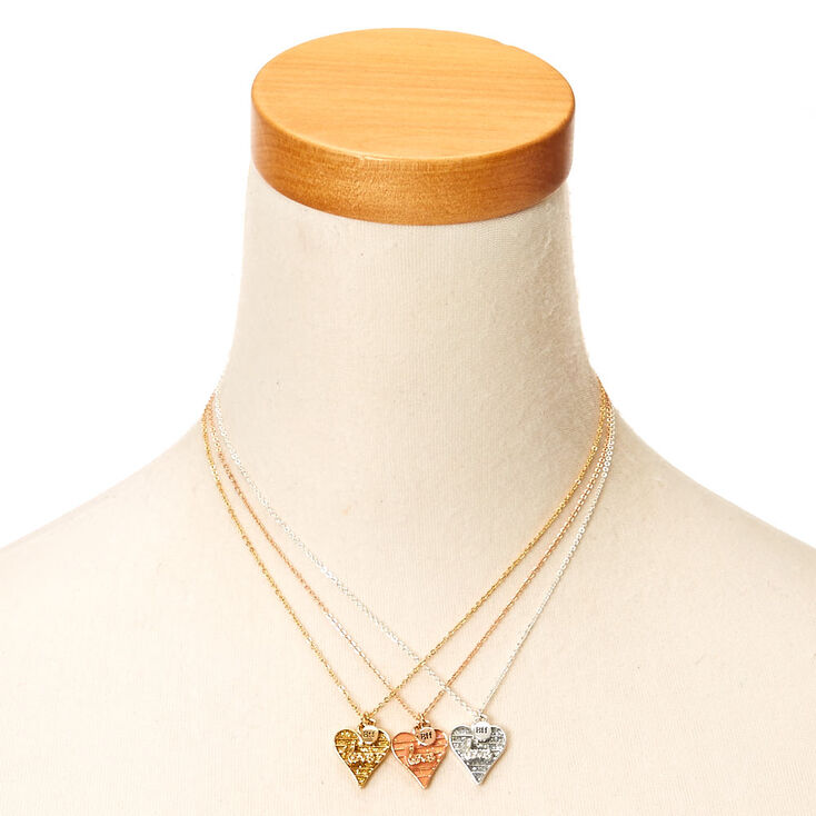 Mixed Metal Heart Pendant Necklace Set,