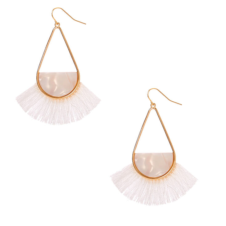 Gold 2.5&quot; Tassel Drop Earrings - White,