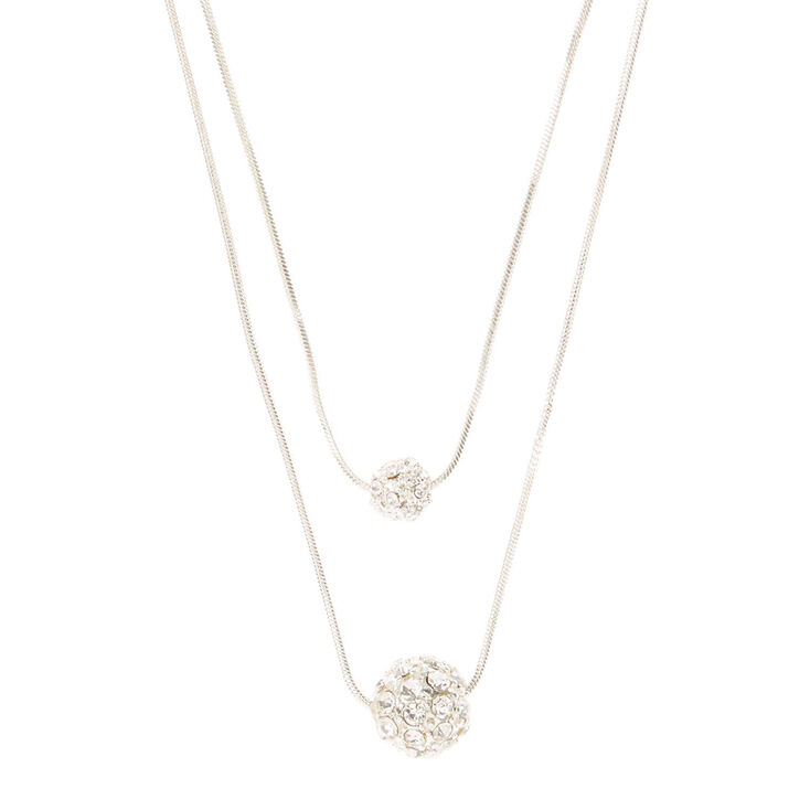 Double Chain Silver Fireball Ball Necklace,