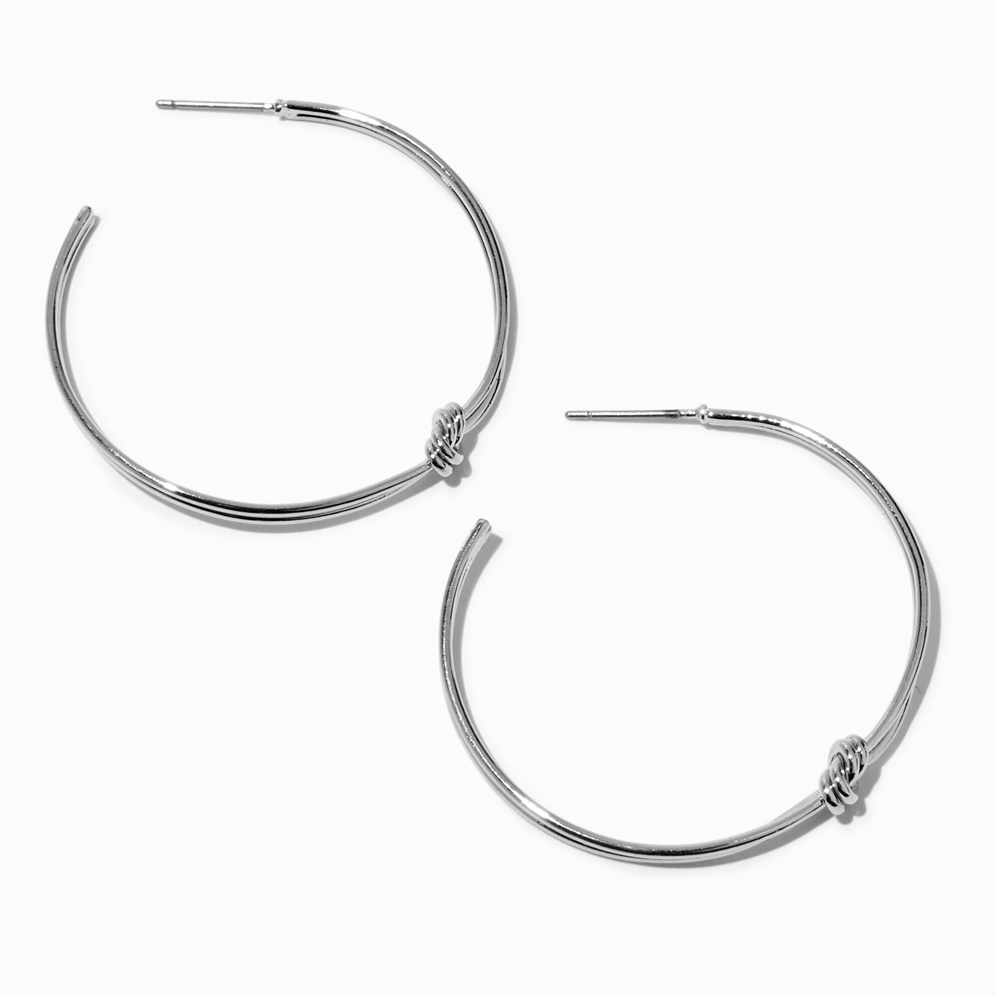 View Claires 40MM Knot Hoop Earrings Silver information